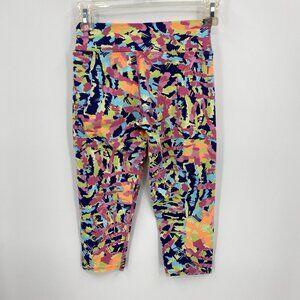 Dona Jo Cropped Leggings Pink Green Blue Camo Print Size 1 Small